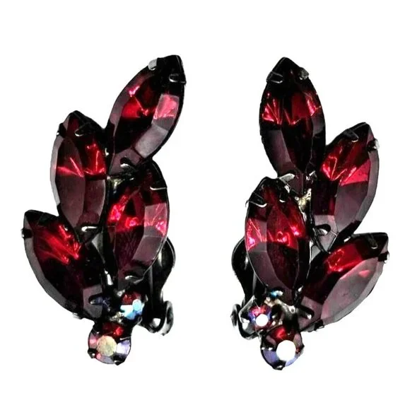 Juliana Brooch Earrings Jewelry Set Red Rhinestone Aurora Borealis Vintage Costu - Picture 2 of 12